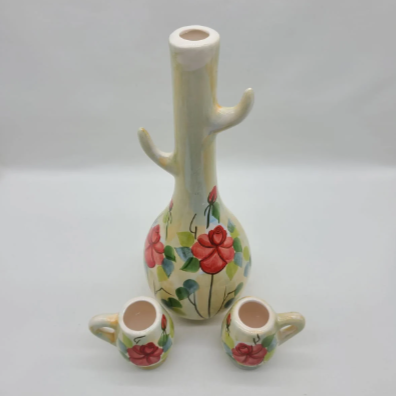 Red Rose Ceramic Jug with Two Mini Cups - HighTouch 