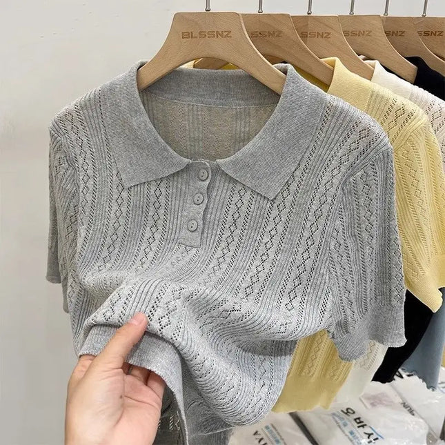 Matakawa Hollow Knit Tee – Korean Summer Elegance