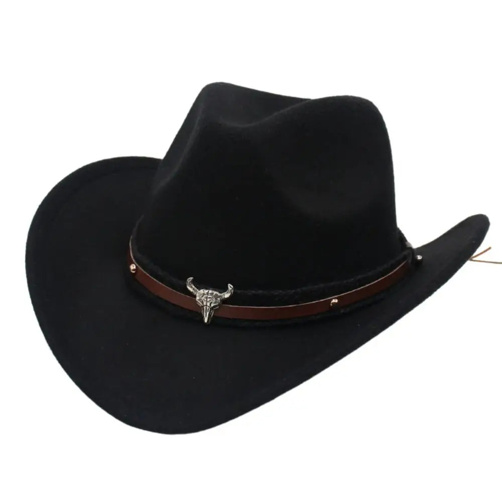 Western Cowboy Hat – Jazz Knight felt hat with bull-shaped décor-HighTouch