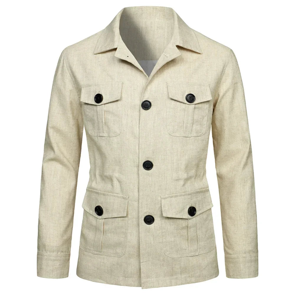 Retro British Linen Safari Jacket for Men-HighTouch