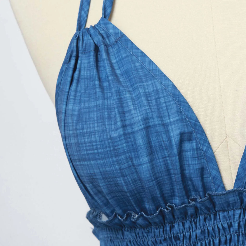 Boho Floral V‑Neck Sleeveless Midi Dress