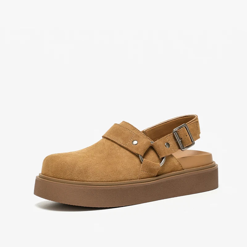 Leather Suede Sandals with Metal Ring Accent