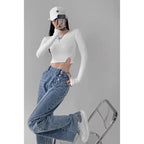 Straight-Leg Wide-Leg High-Waist Relaxed Fit Denim Jeans For Women's-HighTouch