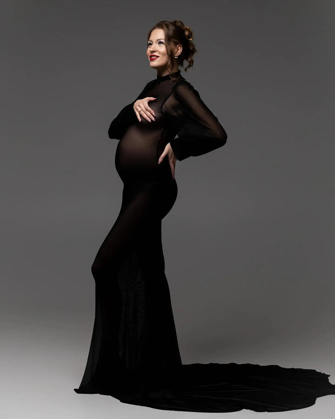 Lace Maternity Dress Photoshoot Summer Long Sleeve Maxi Gown
