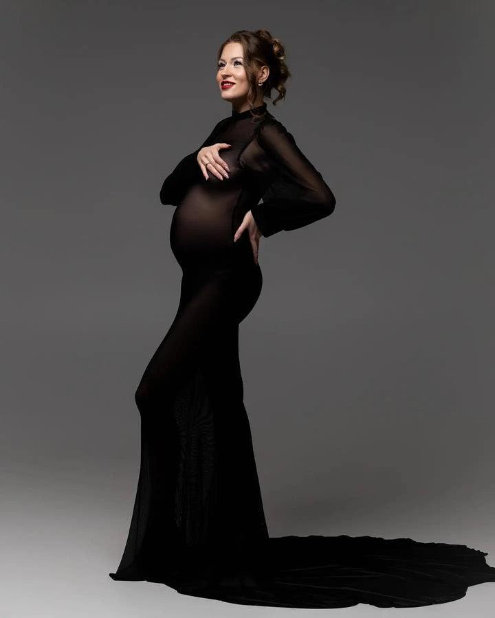 Lace Maternity Dress Photoshoot Summer Long Sleeve Maxi Gown
