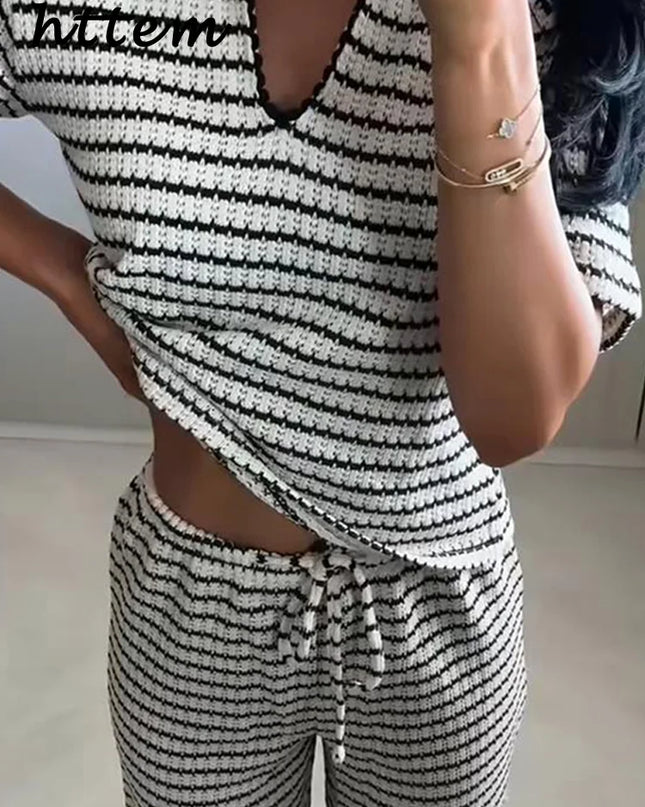 Women’s Knit Striped Pullover & Pants Set