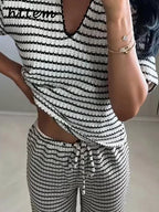 Women’s Knit Striped Pullover & Pants Set-HighTouch