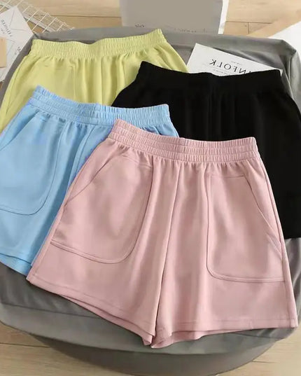 Summer Solid Color Short Pants Wide Leg Shorts Black/Pink/Light Blue/Yellow High Waist Loose Hot Pants Bottoms Sports Pants