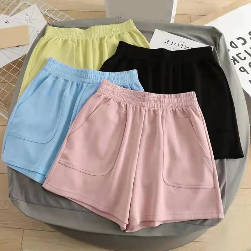 Summer High-Waist Solid Color Shorts-HighTouch