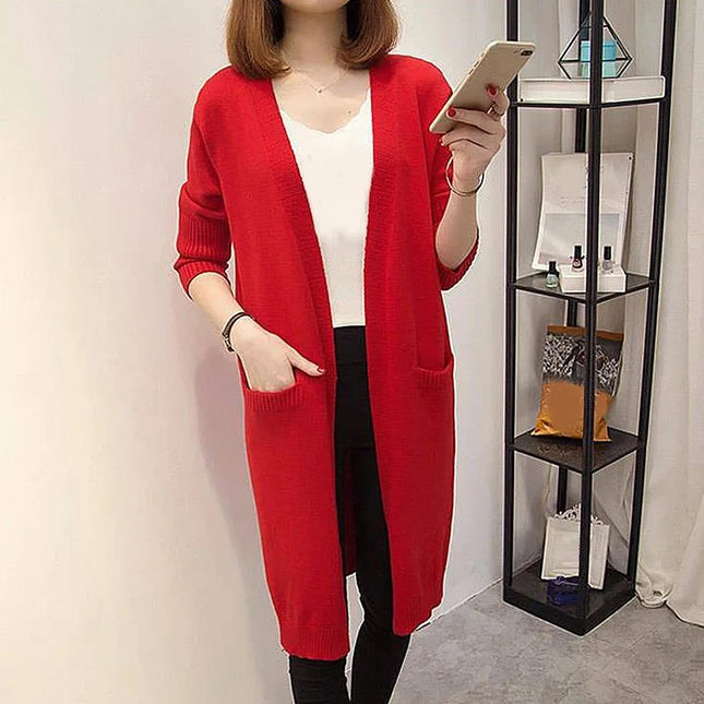 Women’s Long Winter Zipper Jacket – Elegant Street-Style Coat with Pockets