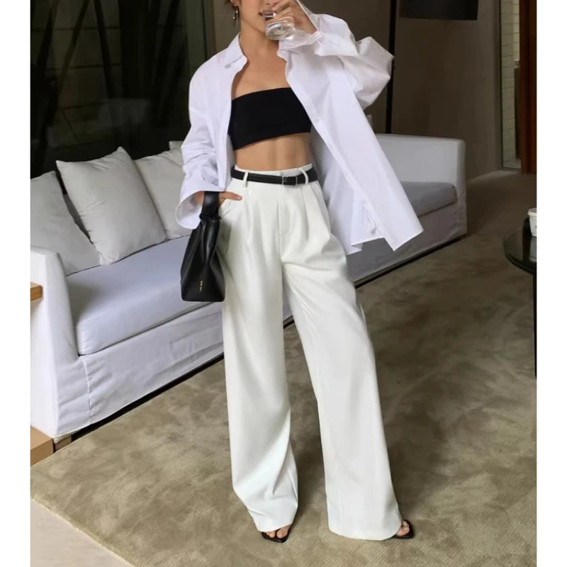 High-Waisted Wide-Leg Suit Pants – Multicolor Office Trousers for Women-HighTouch