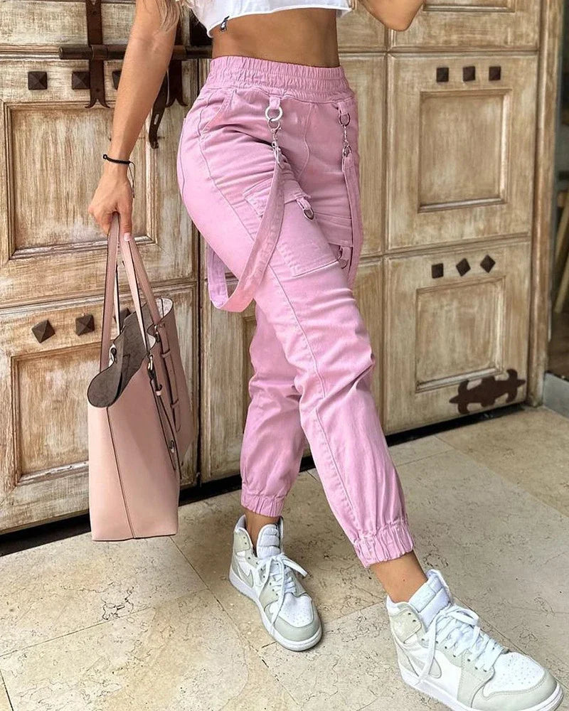 Women’s High-Waist Street Cargo Pants – Loose Wide-Leg Trousers with Pockets