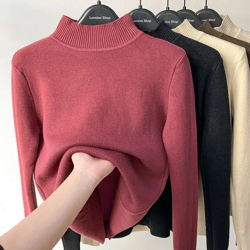 Fleece Half-Turtleneck Sweater – Cozy Knit Pullover for Autumn & Winter