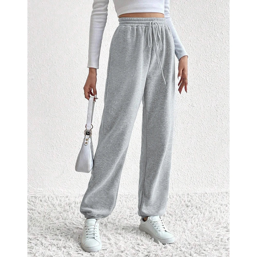 Mia Muse High-Waist Ankle Sporty Pants – All‑Season Solid Casual Trousers-HighTouch