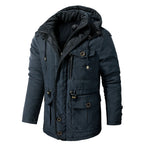 Men’s Hooded Fleece-Lined Cotton Parka – Thickened Mid-Length Winter Coat with Multi-Pockets-HighTouch