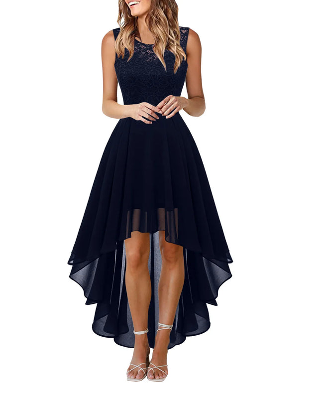 Vintage Floral Lace Irregular-Hem Cocktail & Bridesmaid Dress