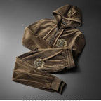 Men’s Gold Velvet Tracksuit – Hooded Zip Jacket & Joggers-HighTouch
