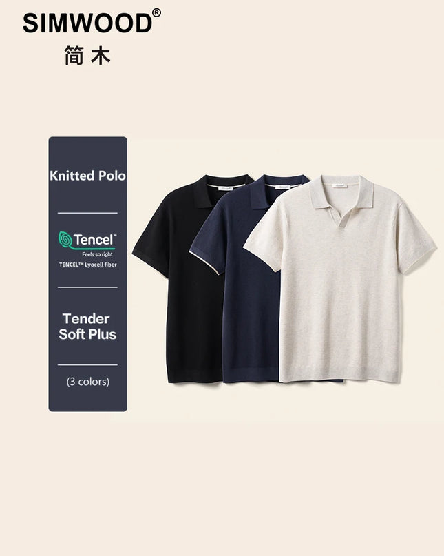 SIMWOOD | 14-Gauge Knit Short Sleeve Polo T-Shirts Men Tops
