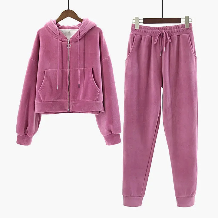 Women’s Fleece-Lined Zip-Up Lounge Set-HighTouch