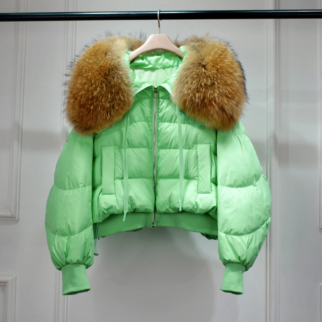 Short White Duck Down Parka Women-HighTouch