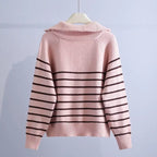 Striped Zipper Knitted Sweater-HighTouch