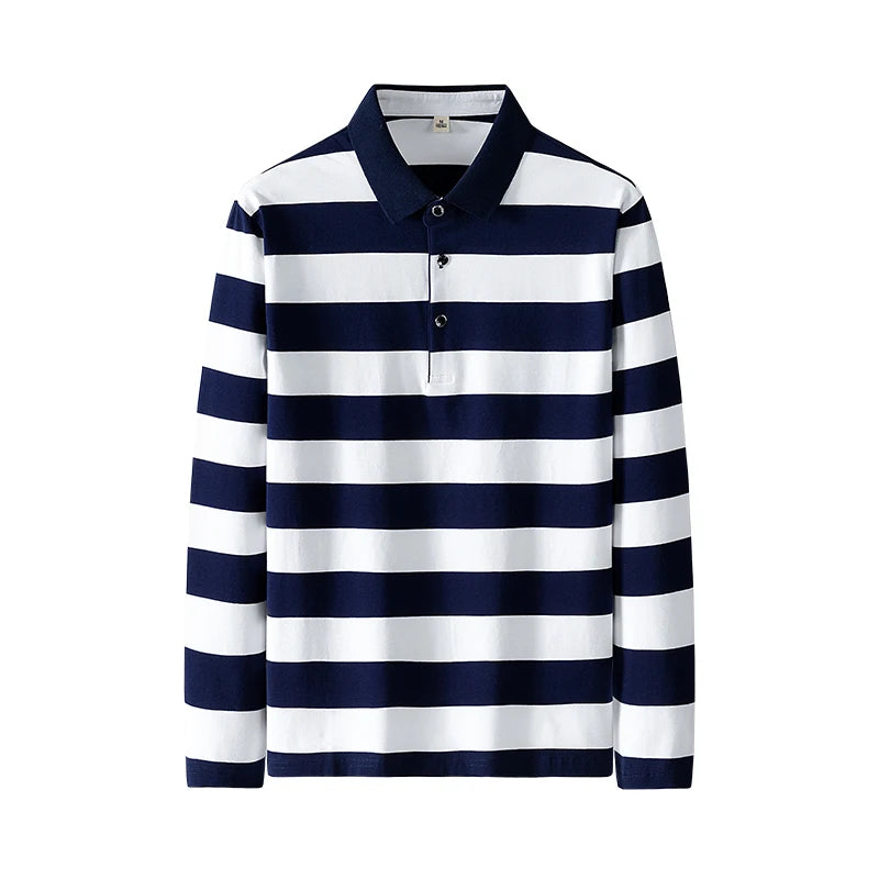 Lente Heren Poloshirt Katoen Lange Mouw Gestreept Poloshirt Heren Herfst Borduurwerk Informeel Modieus Poloshirt Zakelijke T-shirts Heren