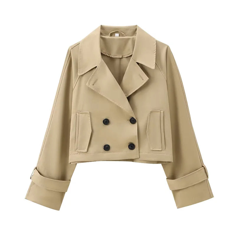 Koekop Women’s Short Solid‑Color Trench Coat-HighTouch