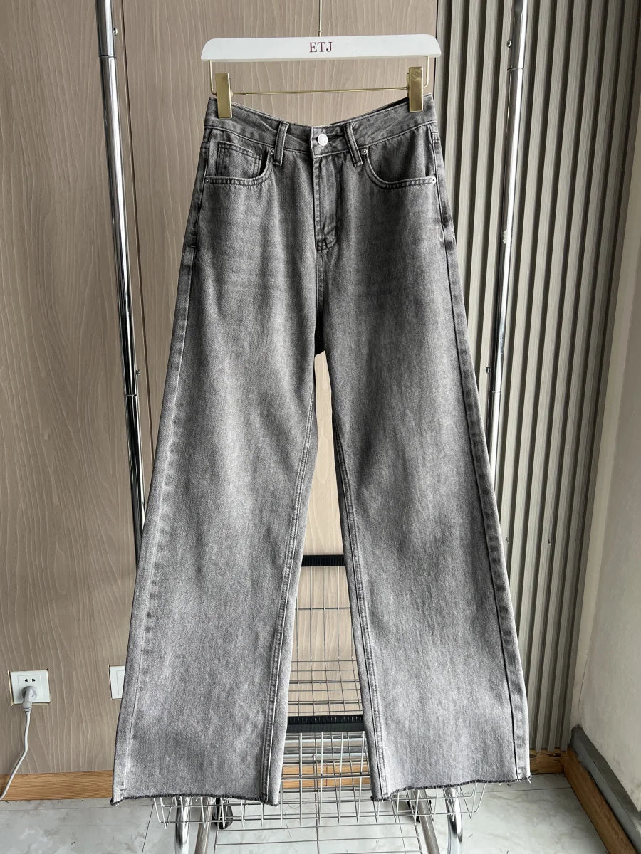 Women’s Wide-Leg High-Waist Jeans Casual Denim Pants-HighTouch