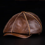 Genuine Cowhide Leather Octagonal Cap – Warm & Adjustable Men’s Style-HighTouch