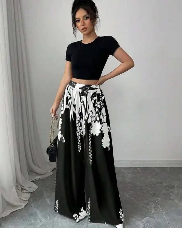 Women's Tropical Print Wide-Leg Pant
