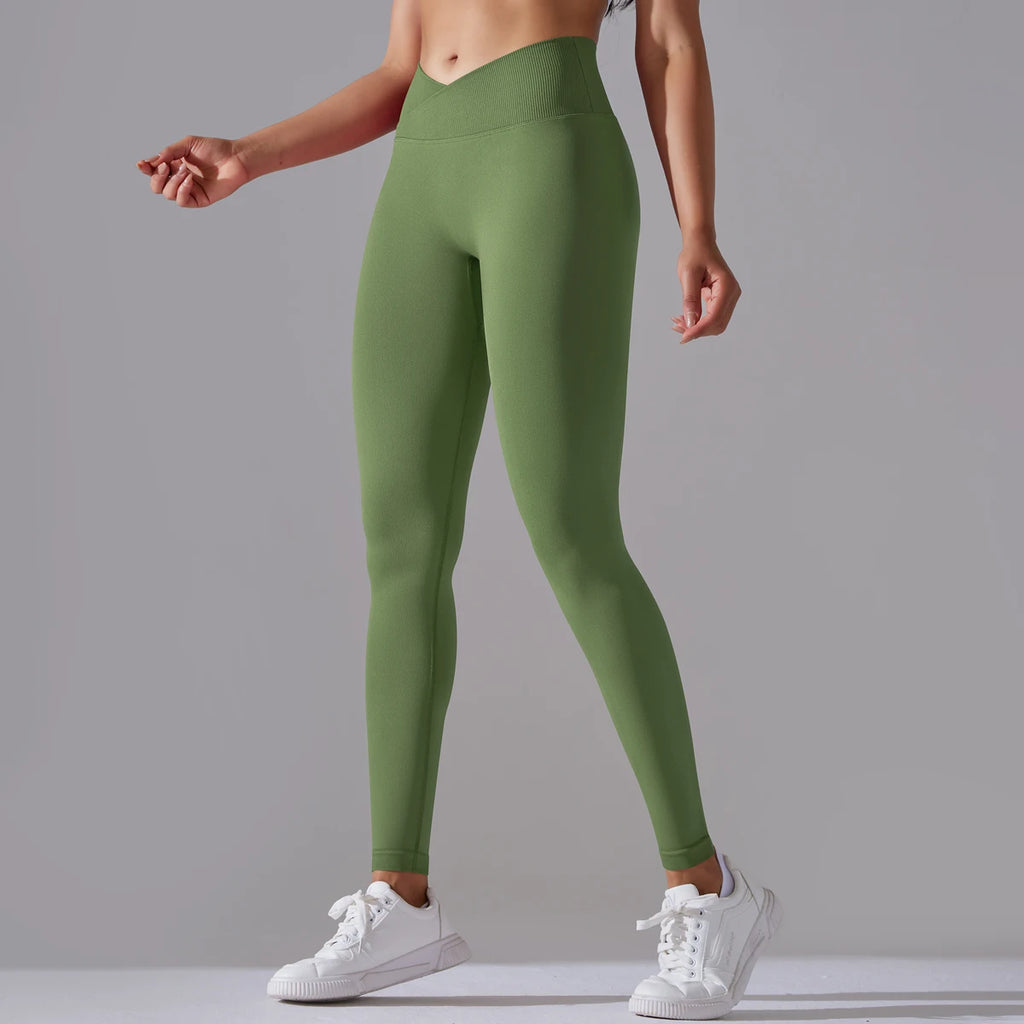 Women’s Seamless High-Waisted Cross-Over Scrunch-Butt Leggings – Lift & Shape-HighTouch