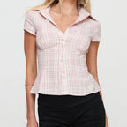Plaid Button-Down Shirt – 90s Summer Top for Women-HighTouch