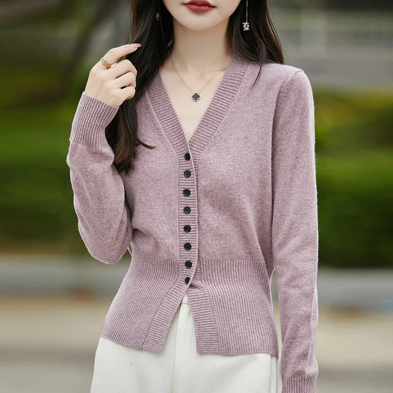 Soft Knit V-Neck Cardigan Sweater for Women-HighTouch