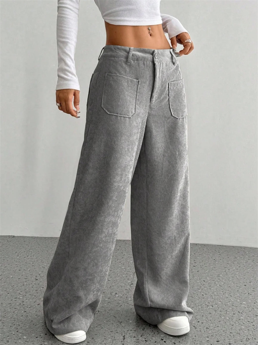High-Waist Wide-Leg Corduroy Trousers-HighTouch