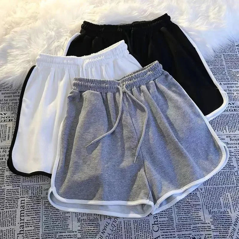 Korean-Style Striped Wide-Leg Sports Shorts – Loose for Summer-HighTouch
