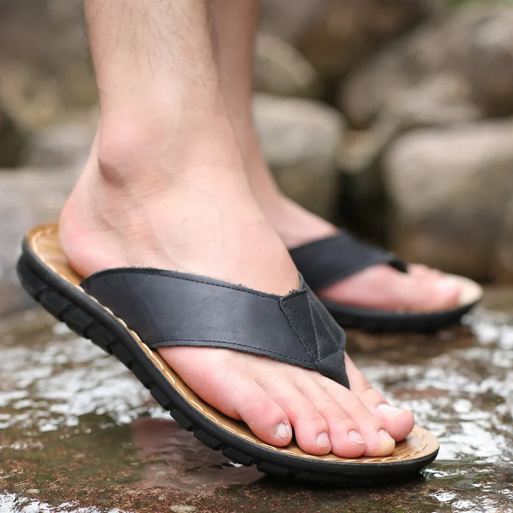 Premium Leather Flip-Flops for Men – Cushioned, Breathable & Non-Slip-HighTouch