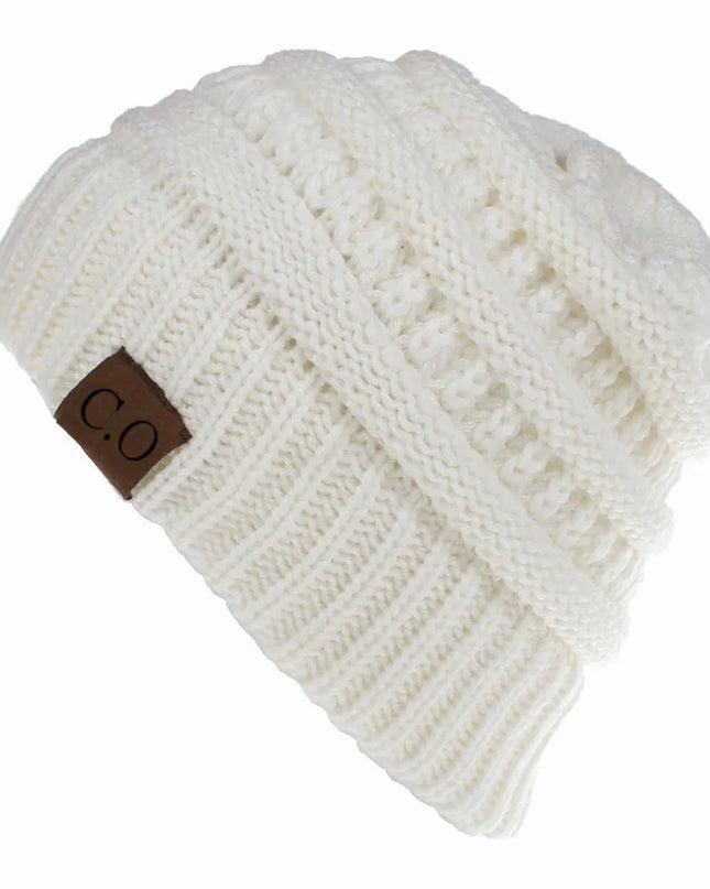 Soft Stretch Knit Messy Bun Beanie