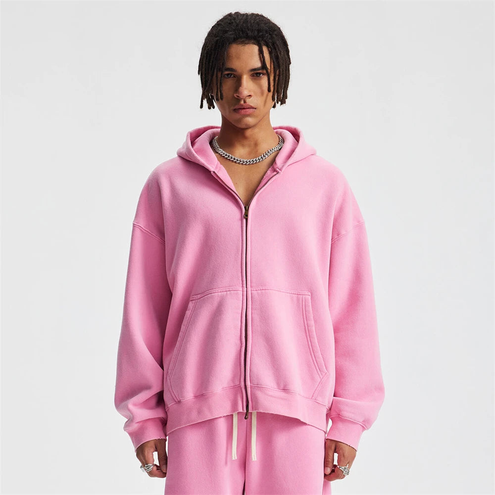 Unisex Heavy-Fleece Zip Hoodie 370 GSM | Retro Batik Wash