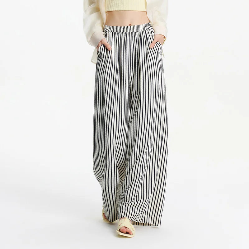 Effortless Striped Wide-Leg Palazzo Pants – Lazy-Chic & Comfort-Driven