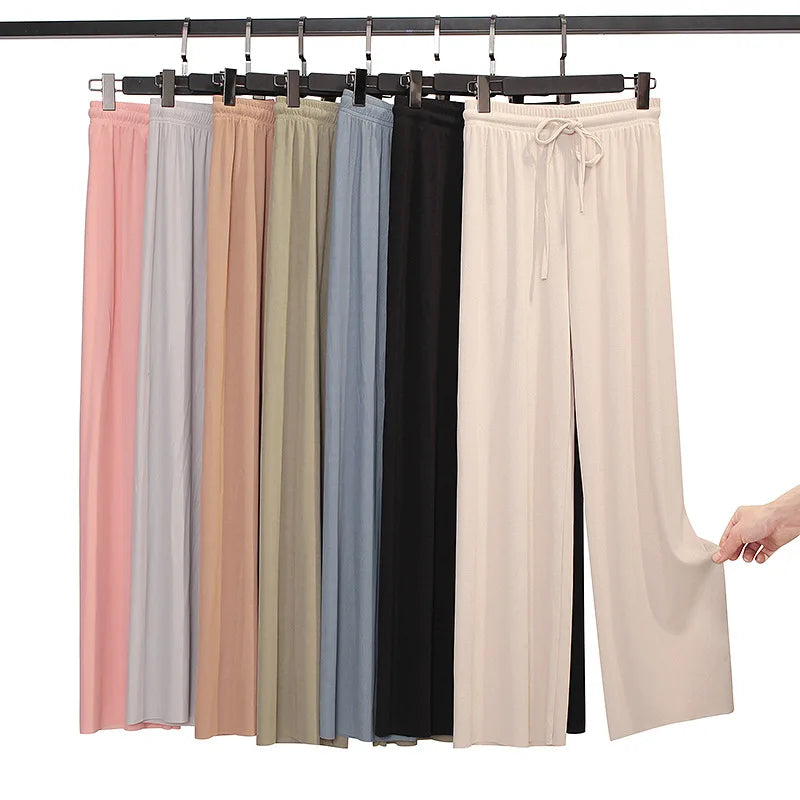 Summer Ice‑Silk Ankle‑Length Wide‑Leg Pants – Lightweight & Relaxed Fit
