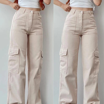 Vintage Y2K Beige Cargo Parachute Pants – Wide-Leg Techwear Joggers Unisex