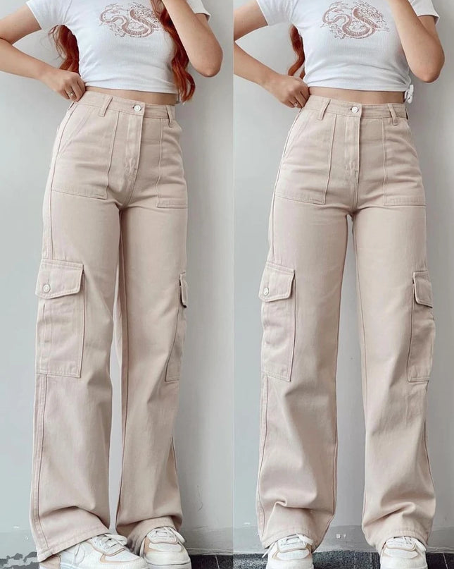 Vintage Y2K Beige Cargo Parachute Pants – Wide-Leg Techwear Joggers Unisex