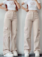 Vintage Y2K Beige Cargo Parachute Pants – Wide-Leg Techwear Joggers Unisex-HighTouch
