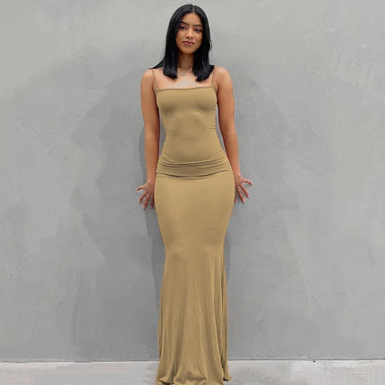 Sexy Spaghetti-Strap Black Trumpet Maxi Dre