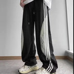 Quick-Dry Color-Block Straight Pants – Men’s 3-Stripe Loose-Fit Summer Trousers-HighTouch