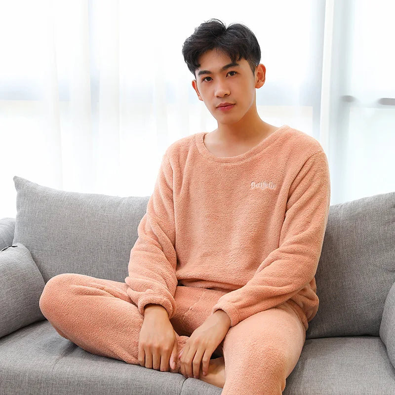 Thick Coral Velvet 2-Piece Pajama Set Men-HighTouch