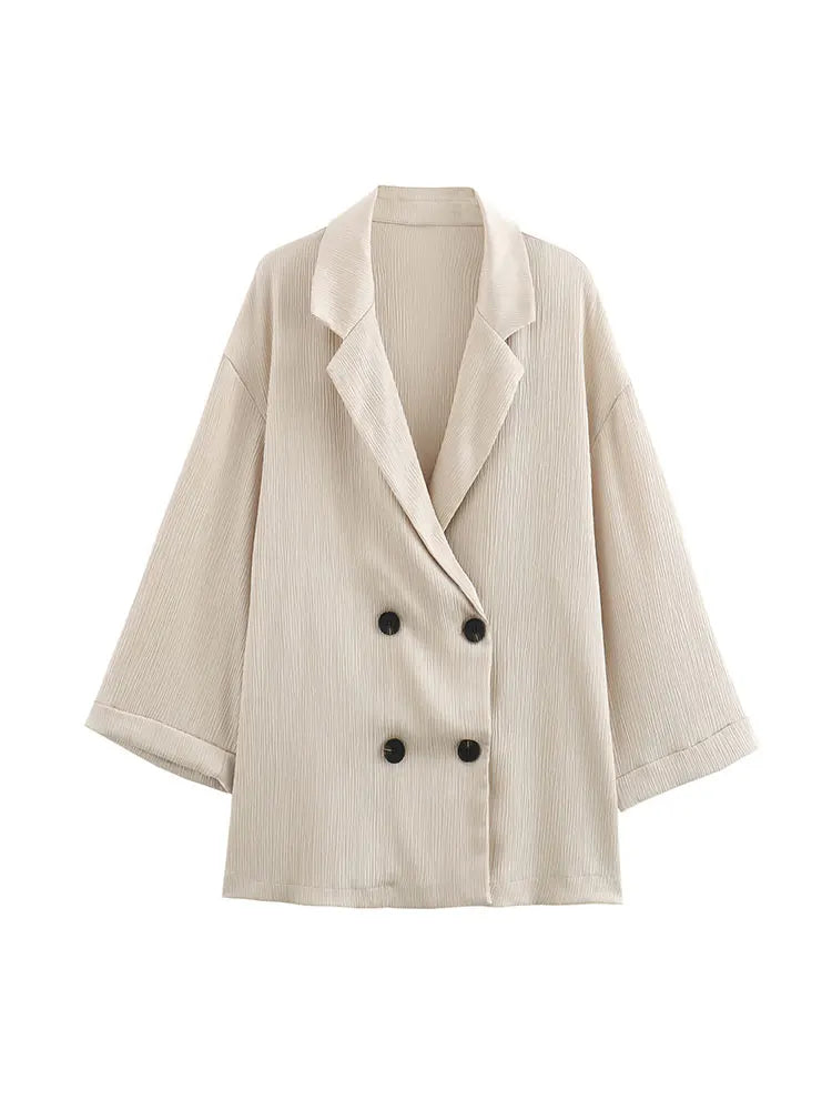 Women’s Double-Breasted Blazer & Wide-Leg Trousers Set-HighTouch