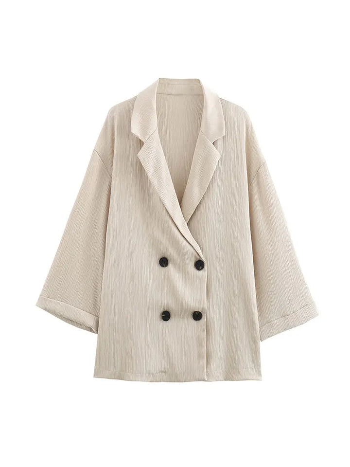 Women’s Double-Breasted Blazer & Wide-Leg Trousers Set-HighTouch