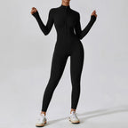 Women’s Slim Fit Jumpsuit Long Sleeve Zip Front Casual Outfit-HighTouch