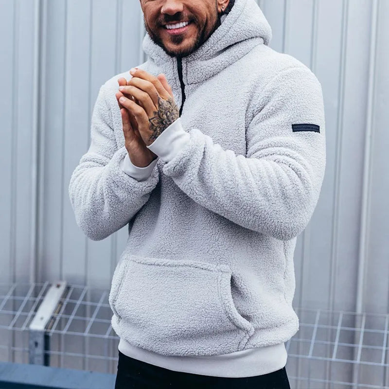 Solid Colour Zipped Fleece Hoodie Men-HighTouch